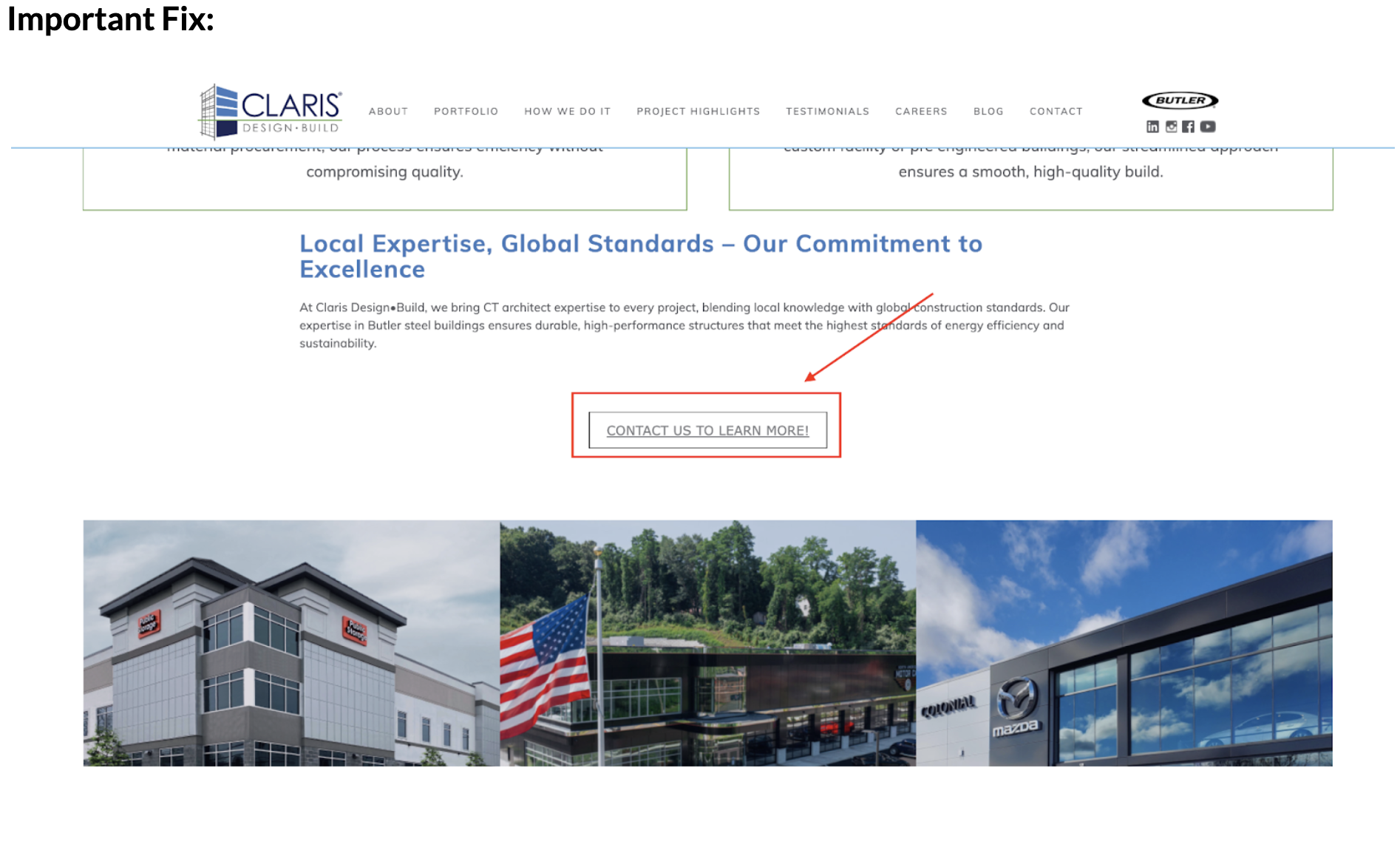 Important Fix: Non-functional contact button on location page