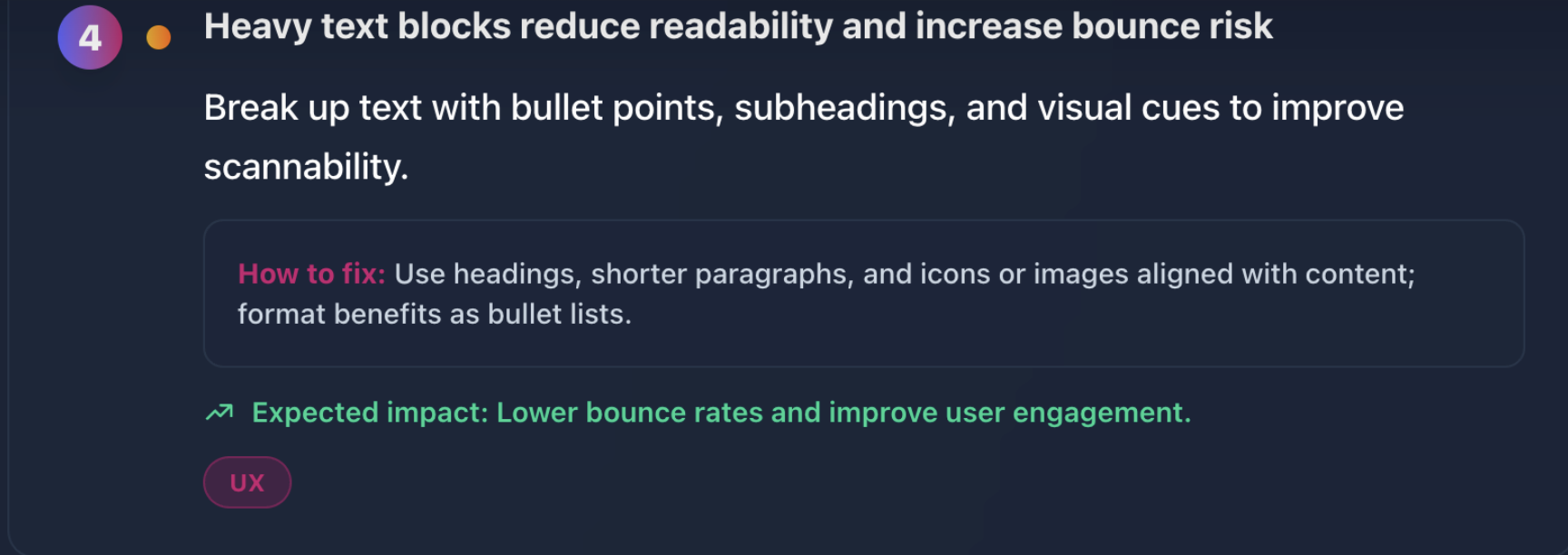 Improvement Roadmap Item 4 - Breaking up heavy text blocks to improve readability and reduce bounce risk