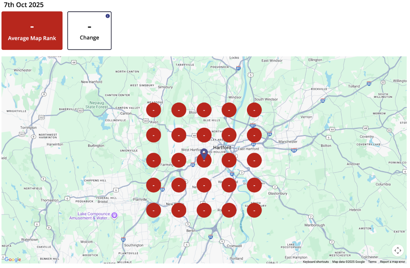 West Hartford GBP ranking for commercial construction services showing no visibility